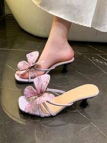 Elegant Thailand Designer Butterfly Strap Slip-On Sandals, Fashionable High Heels For Women, 2025 New Summer Collection - Purple - View 2