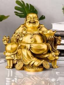 1pc Resin Laughing Buddha Statue On Dragon Chair, Indoor Use, Collectible Buddhist Sculpture, Brings Good Luck And Happiness, Suitable For All Environments, Great For Easter, And Other Holiday Gifts, Perfect Gift For Friends