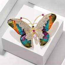 [Sparkling Crystal Brooch] Sparkling Multicolor Crystal Rhinestone Butterfly Brooch - Elegant Enamel Pin With Golden-Tone Finish & Colorful Gemstones For Dresses, Jackets & Women's Accessories, Butterfly Jewelry