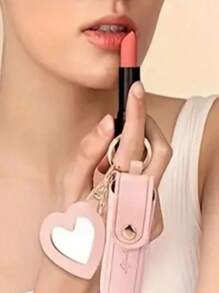 4pcs/Set Lipstick Holder With Heart-Shaped Mirror, Useful For Women Makeup, Key Chain. Heart-Shaped Mirror Decorated Lipstick Case, Multi-Color Women Makeup Bag, Heart-Shaped And Bag Decor Fashion Keychain Pendant, Wallet, Purse, Bag Accessories, Storage Pouch
