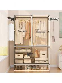 1 pieza Organizador de gabinete metálico de varios niveles con barra colgante, unidad de almacenamiento universal para ropa, zapatos, mantas, bolsos, sombreros, toallas - Resistente, fácil de montar, con recubrimiento en polvo, exhibición minorista industrial y científica