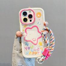 挂绳 1 件彩色星星和字母图案保护硅胶手机壳带腕带，适合青少年，手机壳兼容 iPhone16/7/8/11/12/13/14/15/X/XR/Xs/Plus/Pro/Pro Max/SE2/16E 防水防震防摔防刮