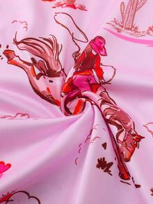 2 件套女式西部牛仔骑马数码印花睡衣套装，短袖上衣短裤，春夏季，翻领，纽扣休闲家居服套装 - 珊瑚粉 - 查看 10