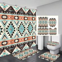 1pc/4pcs Boho Style Bathroom Decor Set: Waterproof Shower Curtain With 12 Hooks, Non-Slip Bath Mat, U-Shaped Toilet Mat, And Round Toilet Seat Cover, Multi-Functional Bathroom Accessory Set Back To School