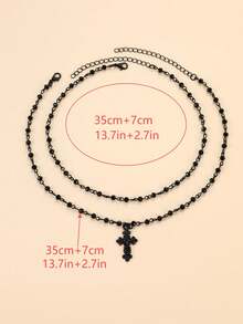Cuiwrgrs 2pcs Gothic Style Cross Pendant Necklaces, Punk Dark Multi-Layer Necklace Accessories - Black - View 3