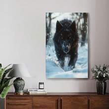 Framed Room Decor  Black Wolf Snowscape Canvas Print,  Wild Animal Wall Art For Home, Office, Living Room, Bathroom, Hotel Decor - Framed(框架) - 查看 4