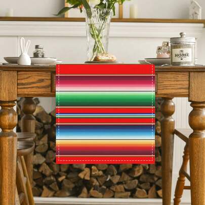 1 Pieza Camino de mesa geométrico estilo mexicano Serape con rayas coloridas, patrón bohemio geométrico para casa de campo, lavable para uso en interior y exterior, decoración de mesa de comedor, mesa de café, restaurante