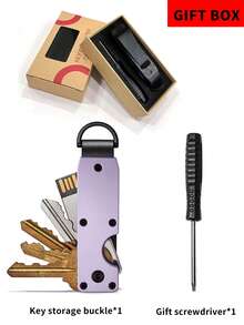 MIYIN 极简钥匙扣 - 精致金属钥匙收纳器，带螺丝刀，碳纤维纹理，男女通用蓝色钥匙扣，防刮表面，时尚轻巧便携，纤薄耐用，附赠礼盒，是送给朋友、家人、爱人、男友的理想礼物，适合生日、周年纪念日、父亲节、圣诞节、感恩节等各种场合，复古风格 - 淡紫色 - 查看 6