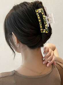 1pc Women's Medium Size Lemon Fruit Print Square Hair Claw, Sweet And Adorable Resin Fruit Print Hair Clip Hairpin Hair Clips Hair Jaw Clip Hair Clamps Hair Clutch Hair Catcher Clip