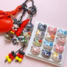 10pcs Random Colorful Acrylic UV-Plated Cute 3D Cat Head Beads, Suitable For DIY Phone Straps, Accessories, Jewelry Making - Multicolor - View 4