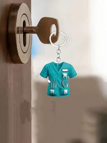 2D Acrylic Material With Cyan Shirt And Dental Tools Keychain, Best Gift For Dental Professionals. Car Accessories Bag Charm School Cute Goth Y2k - Cadet Blue - View 4