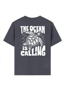 1pc Tween Girls Casual Turtle Print Round Neck Short Sleeve T-Shirt, Summer Student Tween Clothing - Turtle Design T-Shirt Suitable For Daily Adventure, Tween Tween Girls Summer Shirts, Islami Eid Mubarak Ahlan Ramadan - Dark Grey - View 3