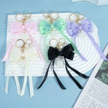 1 Elegant Faux Pearl And Bow Decoration Keychain Pendant With Creative Colorful Woven Ribbon Fabric Knot Accessories, Headphone And Mobile Bag Accessories