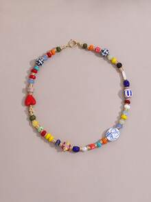 1 件混色玻璃珠手工制作 Galed 珠子搭配陶瓷手绘串珠项链适合夏季和日常配饰男女