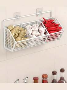 1 pieza Canasta de almacenamiento de pared para la cocina, estantería de alambre durable, organizador de pared para ahorrar espacio en la cocina, estantería colgante multifuncional, perfecto para el almacenamiento de espacios pequeños de especias, ajo, cebollas y verduras, adecuado para el almacenamiento pequeño de baño y cocina, accesorios de baño, opción perfecta para la organización del hogar
