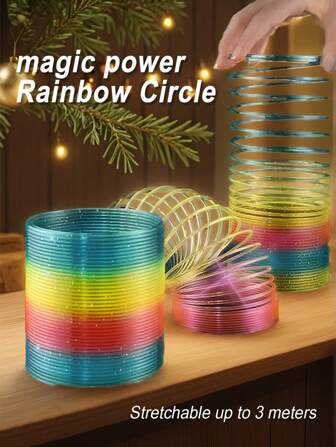 1件儿童彩虹圈七彩弹簧圈益智减压弹力圈弹力圈玩具专业性能拉环平衡弹簧圈儿童早教玩具。