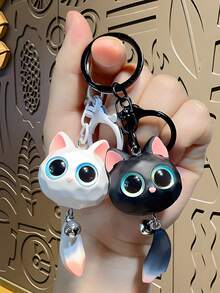 1pc Cute Big Eye Cat Shape Plush Keychain, Lovely Car Bag Pendant Key Chain, Creative Small Gift Car Accessories Bag Charm School Goth Y2k - Multicolor - View 6
