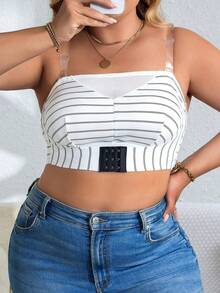 Plus Size Solid Color Mesh Patchwork Front Closure Wireless Comfortable Bras - White - View 1