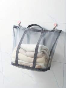 2pcs/1pc Casual Style Nylon Mesh Laundry Basket With Handle, Retractable Shape, Foldable And Wall-Mounted, Suitable For Various Room Types, Unlined - Dirty Clothes Storage Organizer
