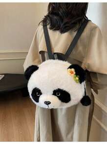 1 pièce Sac à dos géant en peluche réaliste de panda géant avec fleurs, grande capacité, convient comme cadeau d'anniversaire pour petite amie ou meilleure amie, utilisation pour couple ou BFF lors de sorties