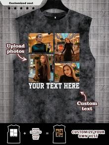 Customized Personalized Photo Watermark Retro Tank Top For Men - Customize Your Own Text And Photos. Suitable For Self-Portraits, Babies, Friends, Idols, Couples, Families, Parties, Schools, Sports, Pets, Love Photos, Logos, Business, Company Events, Birthday Gifts, Holiday Gifts, Party Gifts, Wedding Gifts, Friend Gifts, Anniversary Gifts - Black - View 1