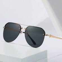 1 件装金属朋克经典超大飞行员镜框时尚眼镜适合节日礼物户外旅行露营沙滩配饰 - 灰色 - 查看 4