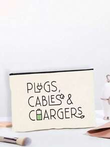 1pcsCanvas Charger Storage Bag - Low Allergen, Non-Waterproof Electronics Accessory Case - Unisex Travel Cable And USB Organizer Pouch School College Electronic Bag Power Bank Portable Charger Charger Case Headphone Case Cable Bag Cable Organizer Zipper Direction Random