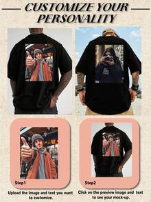 Customized Men's T-Shirt, Upload Your Photo/Group Photo/Lover/Best Friend/Pet/Landscape, Men's Black T-Shirt, Valentine's Day, Christmas, Holiday Gift, Birthday, Father's Day, Anniversary Gift, Company Team Building, Music Festival, Gift For Him, Men's Round Neck Short Sleeve T-Shirt, Party, Men's Black Short Sleeve Top, Summer Men's Top,Street Casual Chic - Black - View 4