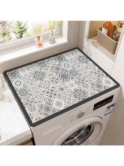 1pc Boho Print Washing Machine Dust Cover Pad,Countertop Absorbent Table Mat,Absorbent & Quick-Dry Fridge Mat, Microwave Oven Dust Cover,Soft Diatom Mud Drainage Pad,Non-Slip Super Absorbent And Wear-Resistant Dish-Washing Dry Pad,19.7*23.6 Inch Modern Washing Machine & Dryer Top Cover,Suitable For Laundry Room And Kitchen