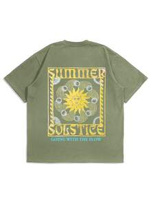 男士个性化节日印花短袖T恤，舒适透气，适合夏季，款式新颖 - 薄荷綠 - 查看 3