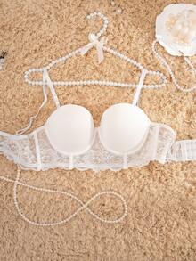 1pc Women Solid Color Lace Underwire Comfortable Bra - White - View 3