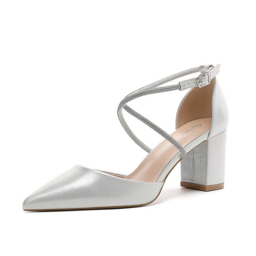 Elegant Rhinestone Decorated Pointed Toe High Heel Sandals Summer Sandals For Women - Silver - View 1