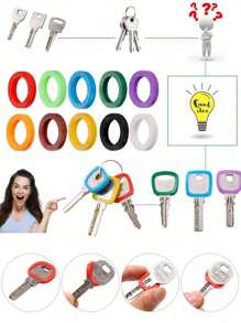 20pcs/Set 10-Color Silicone Elastic Key Covers, Waterproof Key Protectors, Key Ring Organizers Car Accessories Bag Charm School