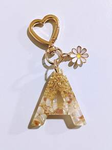 1pc Women's Beige Letter & Heart Tassel Resin Keychain, Creative Gifts For Friends, Casual & Cute Accessory Car Accessories Bag Charm Backpack For School Goth Y2k