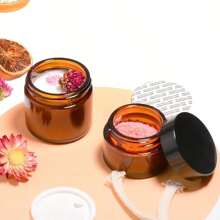4pcs Tea-Color Lidded Glass Jars, Face Mask Containers, Cosmetic Packaging Bottles, Ointment Jars, High Quality Thick Glass Refillable Bottles Suitable For Creams, Face Masks, Candles Etc., Portable Accessories Storage