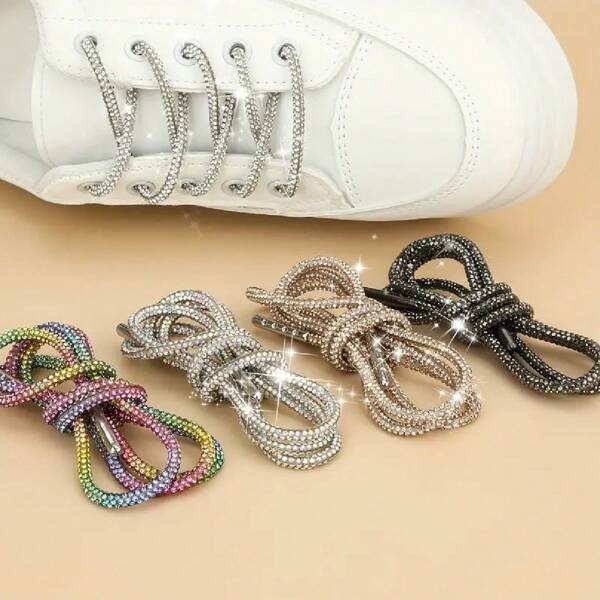 1 Pair/2 Pcs 120cm Long Rhinestone Shining Elegant High-End Minimalist Shoelaces, Suitable For Sneakers, Boots And Other Clothing Decor