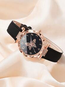 6 件套女士皮带时尚钻石花瓣数字表盘石英表 + 手链套装，母亲节礼物，生日礼物