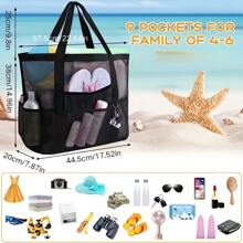 Oversized Mesh Beach Tote Bag - Sand Proof, Foldable & Lightweight, With Zipper And Pockets, Perfect For Family, Pool, Boat And Vacation Essentials