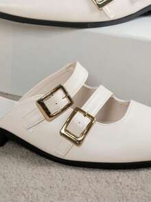 Damskie płaskie klapki, jednokolorowe, codzienne kapcie domowe, codzienne sandały wsuwane bez pleców - Beżowy - Zobacz 6