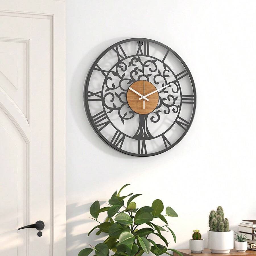 European & American Style Iron Painted Tree Silhouette Wall Clock, Creative Decor, Silent Desktop Clock, Suitable For Tables - Multicolor - View 1