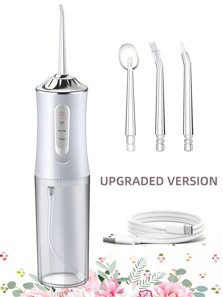 4-In-1 Electric Oral Care Cleaning Water Flosser, Pink Color, Power Dental Flossers USB Rechargeable, 3 Modes, 4 Nozzles, 220ml Water Tank, IPX7 Waterproof, Portable For Home/Travel, Ideal Gift For Men And Women - 白色 - 查看 1