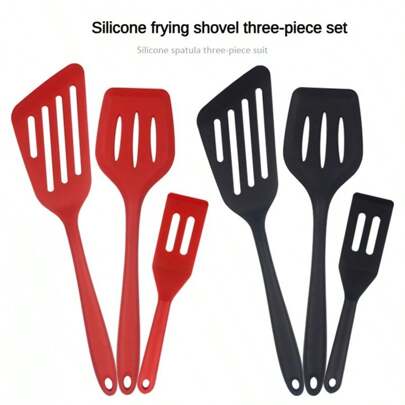 ‌3pcs Kitchen Silicone Spatula Set - Non-Stick Cookware Tools With Slotted Turner & Baking Spatulas (/Heat Resistant/Omelette Brownie)