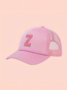 1pc Adjustable A-Z Letter Mesh Baseball Cap, Custom Children Outdoor Sun Shading & Ion Solid Color Snapback Hat For Boys And Girls - Pink - View 25