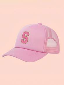 1pc Adjustable A-Z Letter Mesh Baseball Cap, Custom Children Outdoor Sun Shading & Ion Solid Color Snapback Hat For Boys And Girls - Pink - View 21