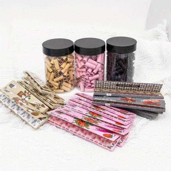 Set de 7 piezas, 120 piezas/lata de boquillas de filtro de unicolor + 6 libretas, papeles de liar cigarrillos de diferentes colores, tamaño grande de 110 mm que se queman de forma lenta y uniforme, accesorios para fumar, regalo ideal.