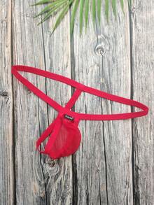 DomiGe 1pc Men's Sexy Lingerie, Red Elastic Mesh Thong - Red - View 17