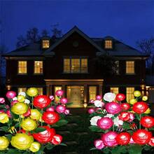 1 Stück 5-köpfige Outdoor Solar betriebene wasserdichte Rosenlichter, erhältlich in Rot, Gelb, Weiß, Blau und Pink, geeignet für Garten, Rasen, Hof und Veranda Dekoration - 5 Rosen auf dem Boden gepflanzt - Übersicht 5