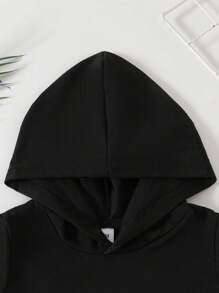2pcs Baby Boys' Summer Sports Short Sleeve T-Shirt And Shorts Set, Fashionable Contrast Color Letter Print Hooded Pullover