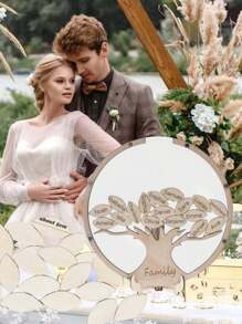 1Pc Wooden Graduation Season Signature Tree Tray, Wedding Sign-In Desk, Tree-Shaped Droplets On The Guest Message Book, Wedding Guest Book, Newborn Witness Signature Book, Creative Willow Leaf-Shaped Wedding Card Box Desktop Message Book Birthday Party Sign-In Board (With Display Stand And 30 Wooden Leaves)