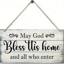 1pc Vintage 2D Flat Farm House Decor Sign "God Bless This Home", Christian Wooden Wall Hanging Plaque Decoration For Living Room And Bedroom - Yellow - View 1